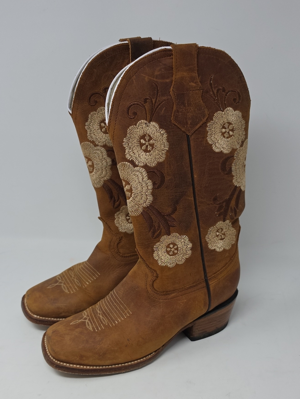 John Davis Boots Brown Floral Embroidered Suede Heeled Cowboy Boots Women's 24=6